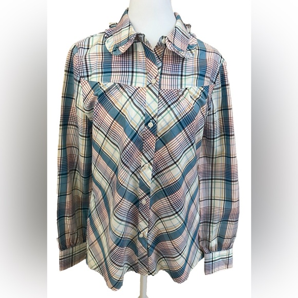UNTUCKit Tops - UNTUCKit MARGOT Blue White Green Plaid Button Down Shirt Long Sleeves Small